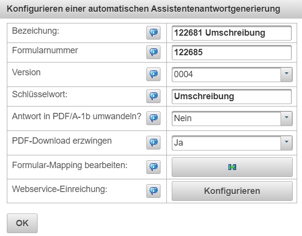Konfiguration Umschreibung Assistentenantwortgenerierung