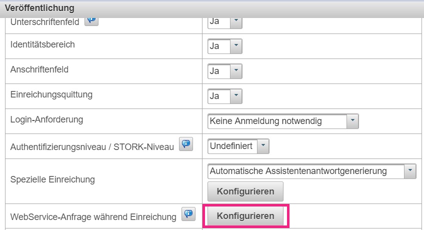 Veröffentlichung Webservice Einreichung