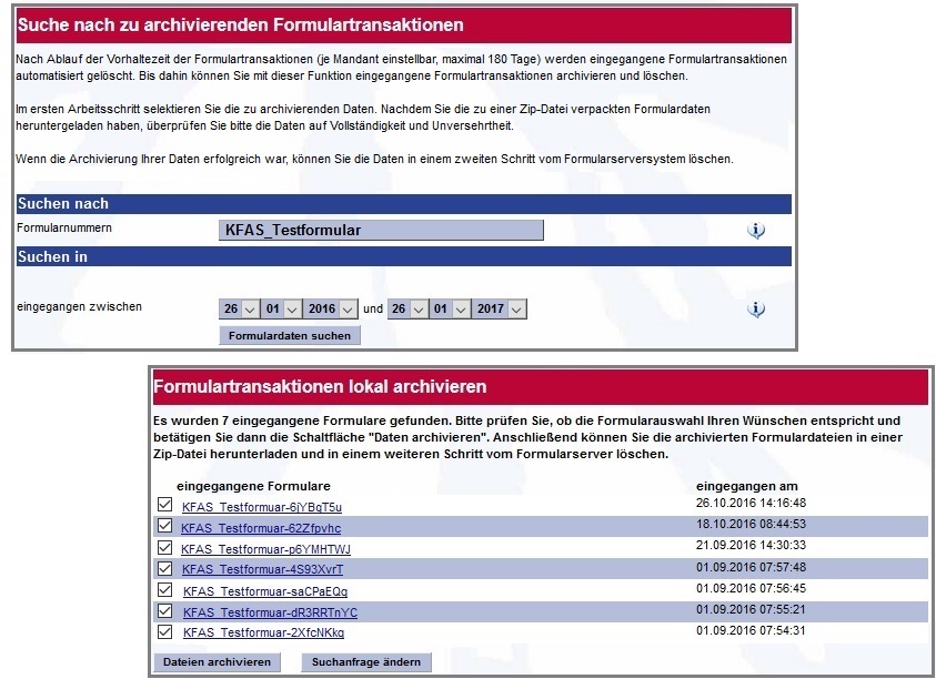 Ansicht der Eingabemaske