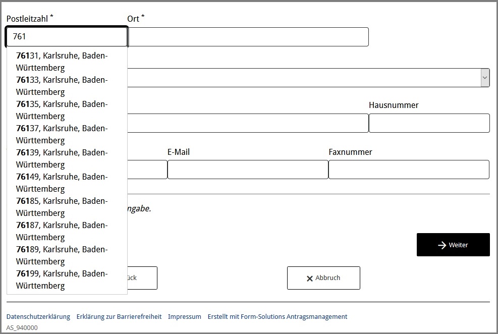 Ansicht der Komponente Autovervollständigung