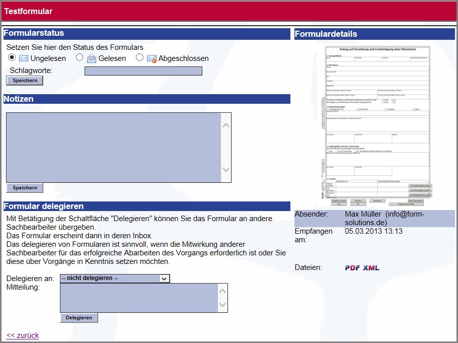 Einreichung in der Inbox