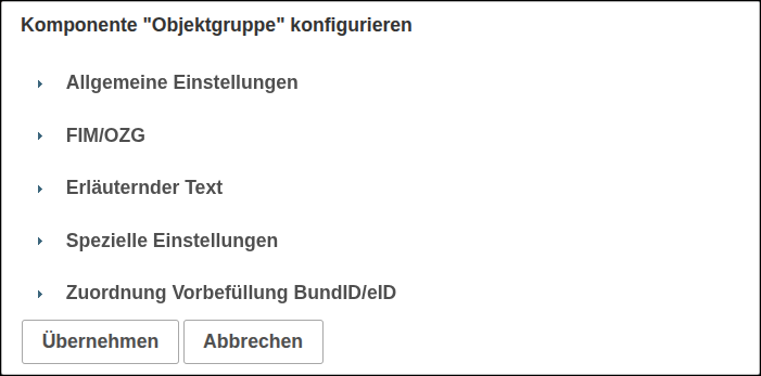 Fenster Komponente "x" konfigurieren