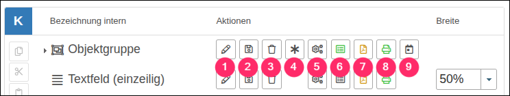 Übersicht der Komponenten-Aktionen