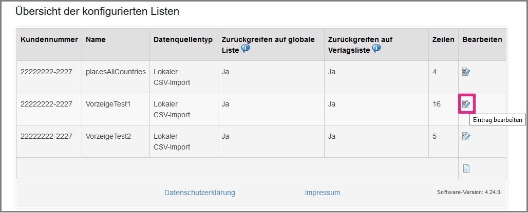 Eintrag bearbeiten einer bestehenden Liste