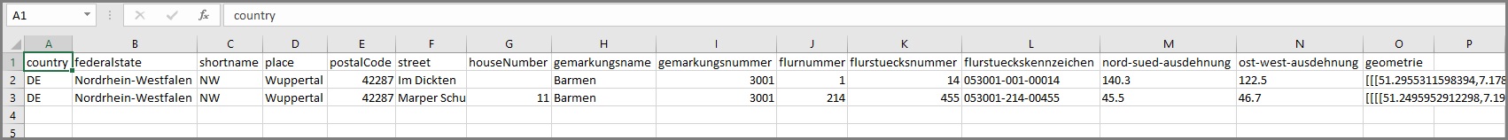 Ansicht einer Liste für die Flurstückskarten