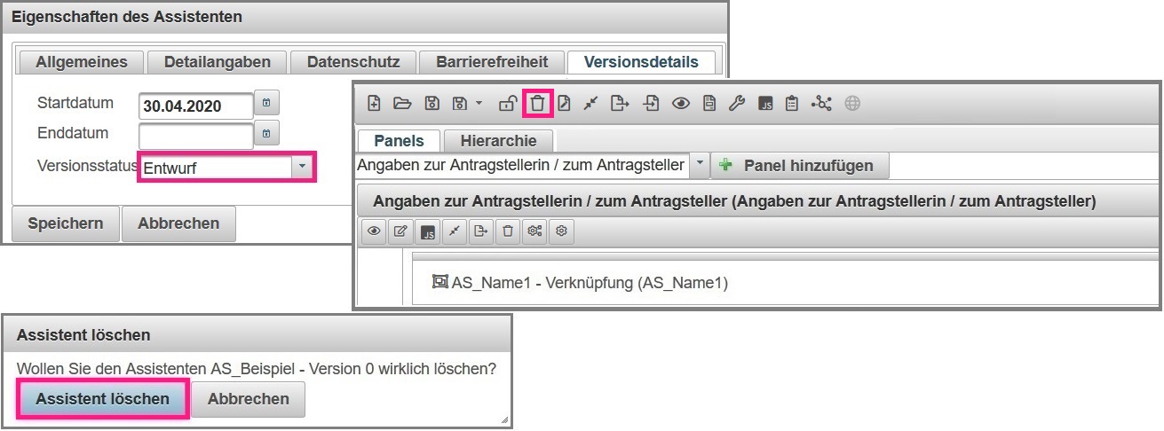 Löschvorgang eines Assistenten
