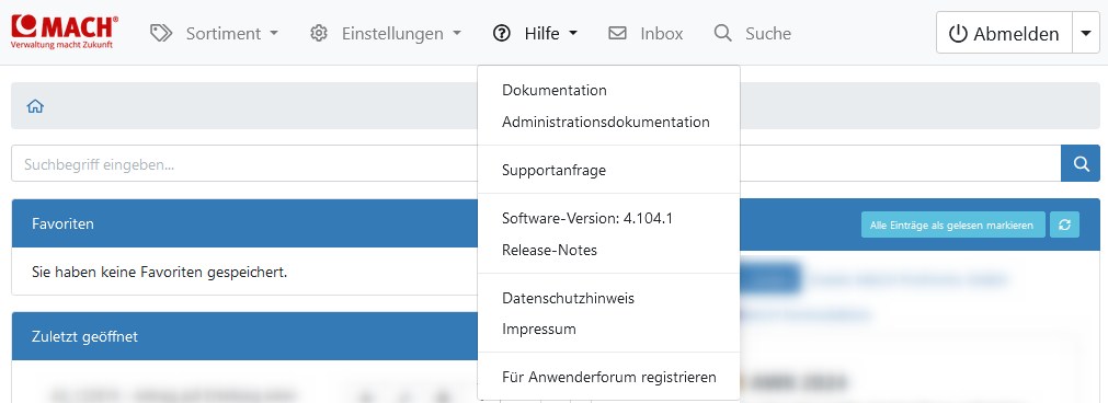 Hauptansicht Service und Support