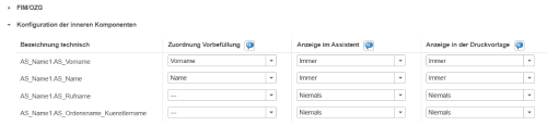 Dialog Komponente konfigurieren / Konfiguration der inneren Komponenten